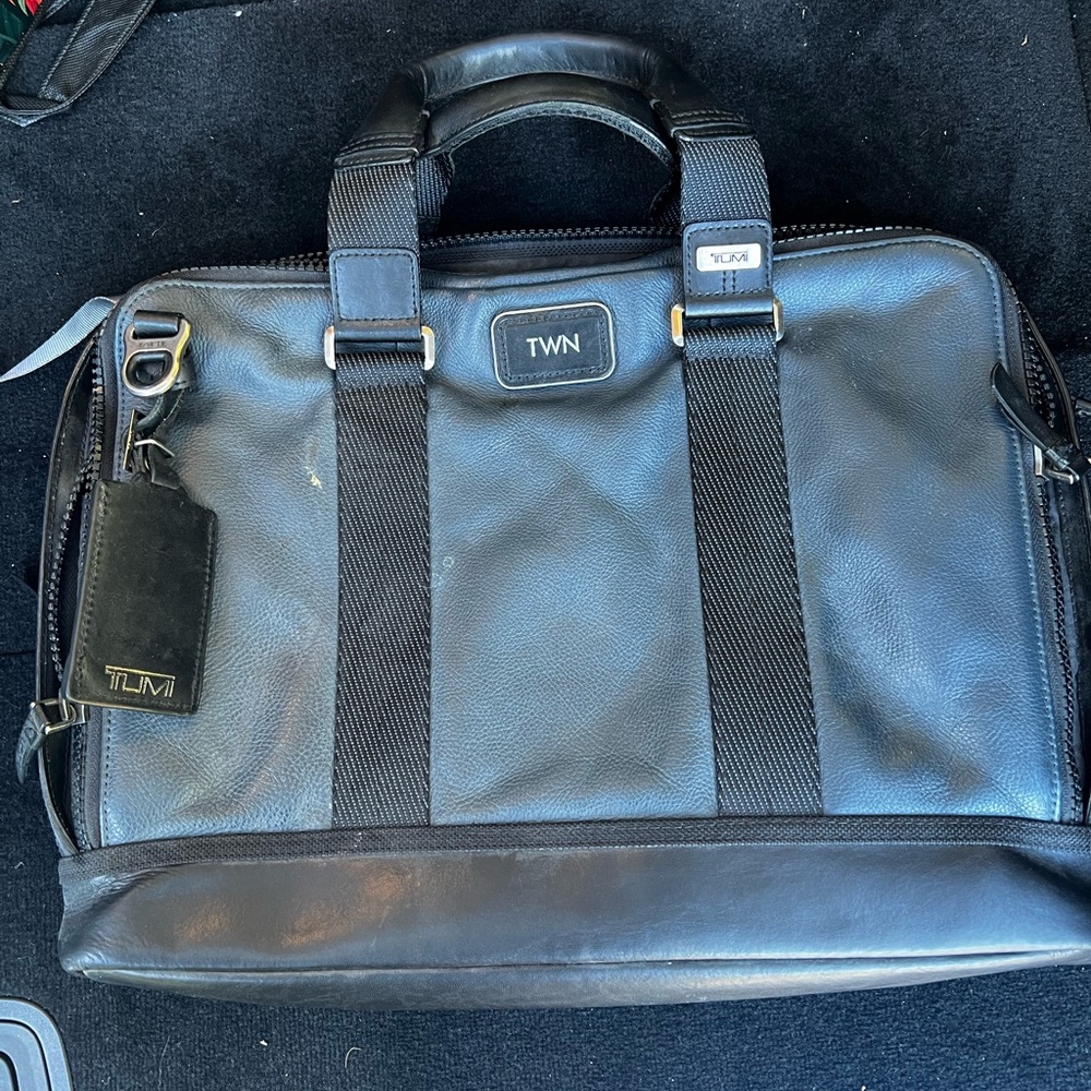 TUMI Alpha Bravo Nylon Leather Briefcase Satchel Carry On Laptop Bag Black